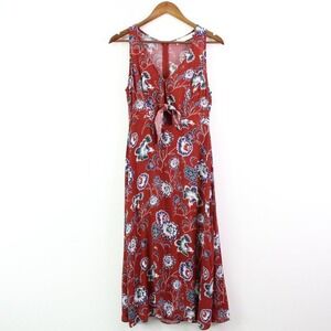 Astr The Label Tie Front Floral Midi Dress Burgundy Size M